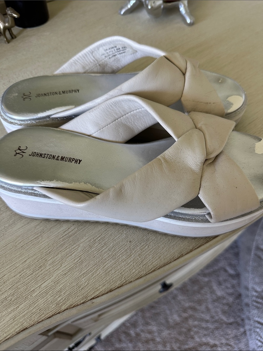 Cream Knot Slide Sandals with Silver Accents
